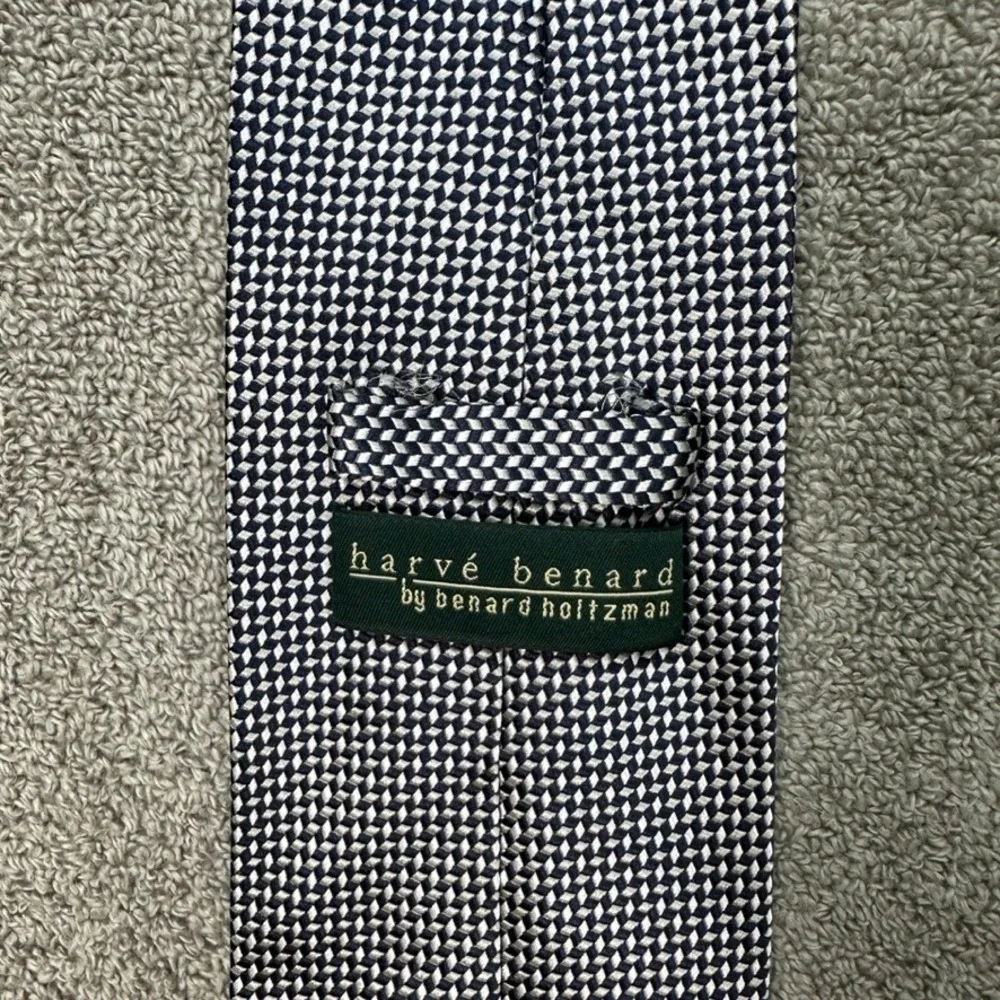 Harve Benard Silk Tie Navy Blue White Geometric Diamond Weave Mens Necktie 4
